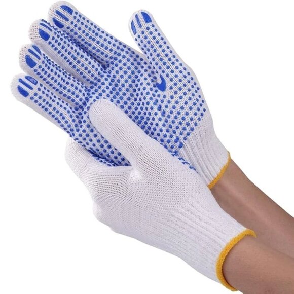 PAKNADA Cotton Work Gloves 12Pairs Blue PVC Dots Reusable Anti-Slip Durable Grip - Picture 6 of 7